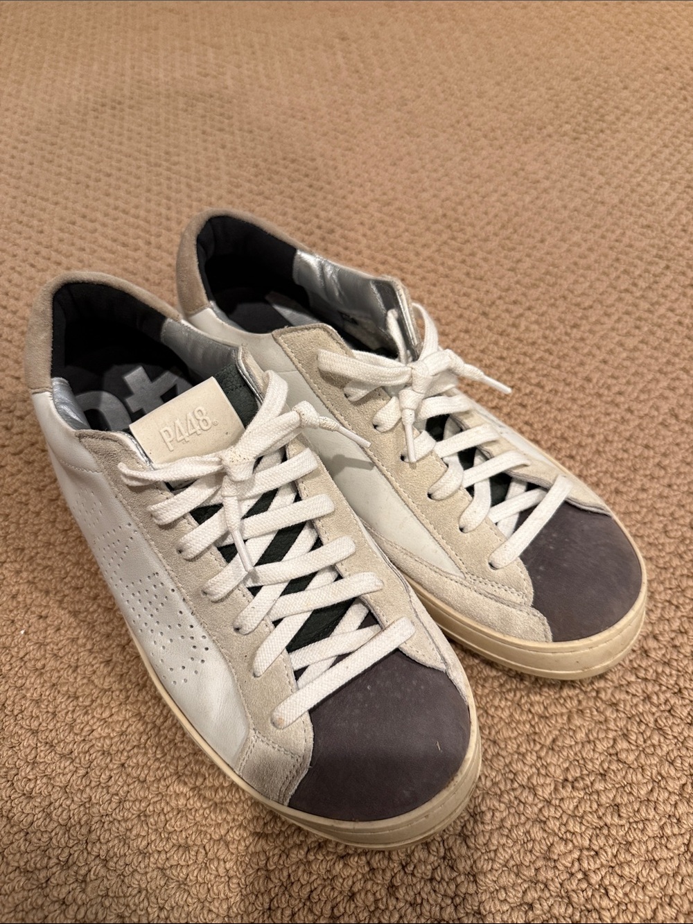P448 Men's Low-Top Sneakers in White, Gray, and Taupe